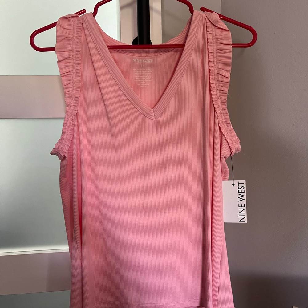Nine West Orange Ruched Sleeveless Tank Top